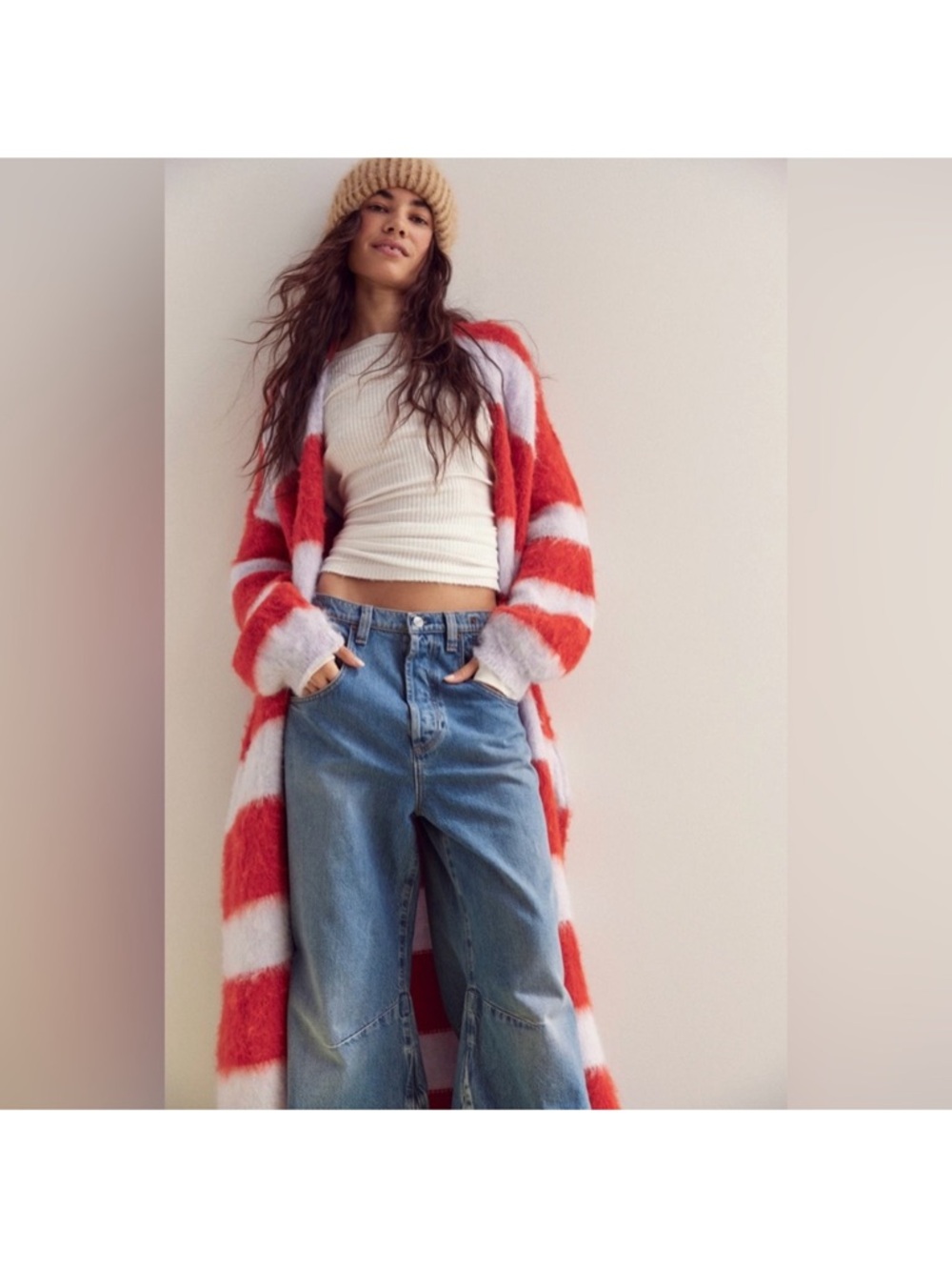 Free People Mantra Striped Oversized Fuzzy Cardigan